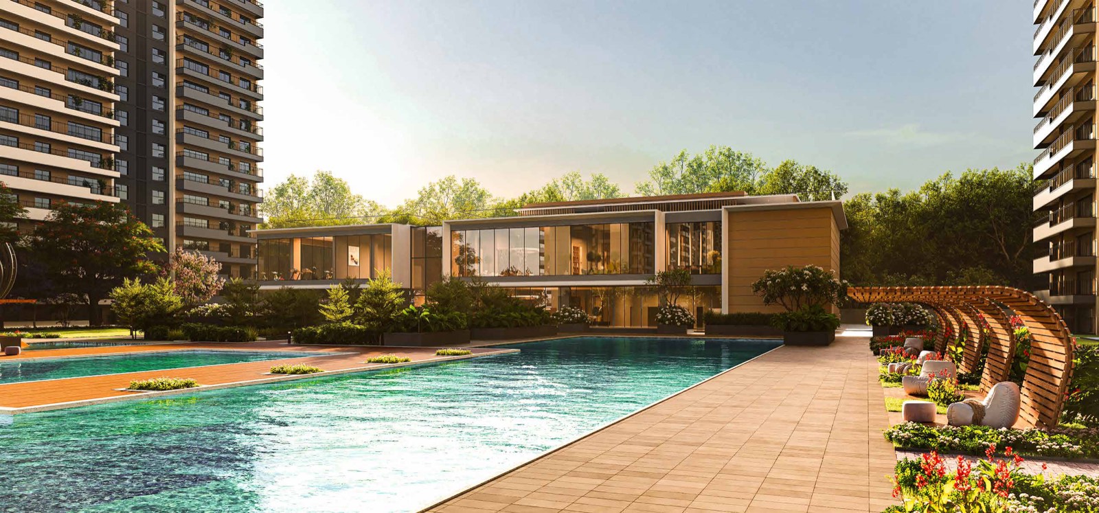 SOBHA Rivana clubhouse and pools